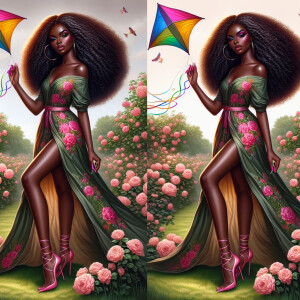 Ralph McQuarrie style curvy African American brown skin tone wom...