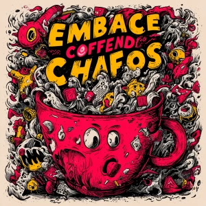 /imagine hand-drawn coffee cup overflowing with swirling steam t...