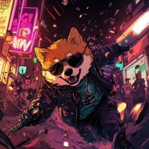 BONK meme Shiba Inu dog wearing sunglasses and a leather jacket,...