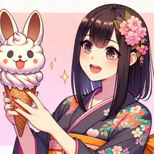 Anime-style female character holding a cone with a whimsically s...
