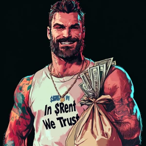 White muscular thin man with beard, big chin, smile and cheekbon...