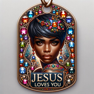 Redesign the tag to feature an African-American woman with a sty...
