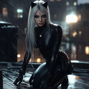 Felicia Hardy, the Black Cat, captured in a gritty, hyper-realis...