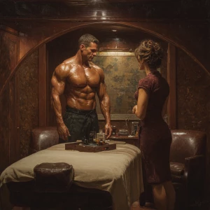 Hyperrealistic digital painting of a muscular Russian man in his...