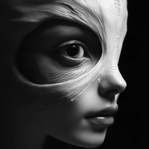 A woman's face transforming into a Alien