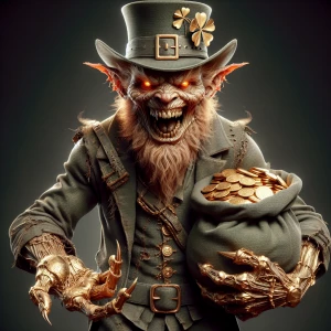 Very menacing leprechaun with an exaggerated angry look on his f...