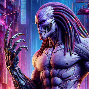 Thanos created in the style of Yautja's (Hunter Predator),ultra-...