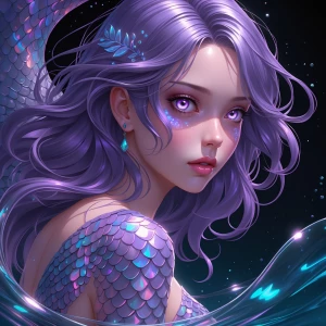 Create a high-resolution digital anime-style portrait of a siren...