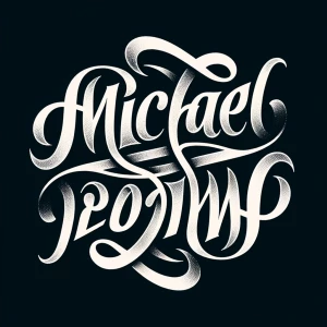Tattoo style 180 degree rotational Ambigram depicting the name M...