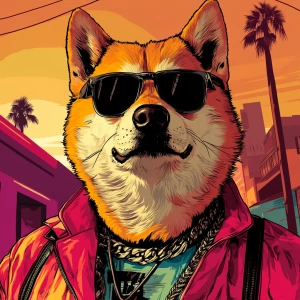MEME DOGE in GTA art style, , in the style of a Grand Theft Aut...