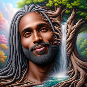 A hyper-realistic 3-D oil painting depicting a tree integrated w...