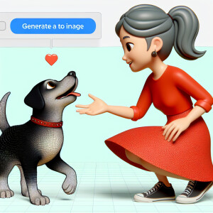 Dog and woman with red dress