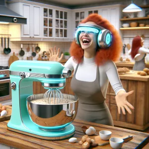 Design a photorealistic image depicting a futuristic kitchen wit...