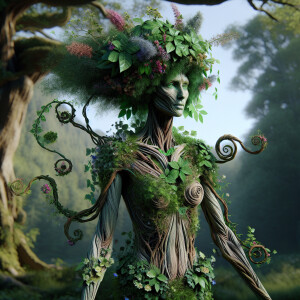 Create an image of a plant-human hybrid, seamlessly blending hum...