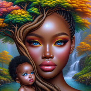 Create a close-up, hyper-realistic 3-D oil painting of a tree wi...