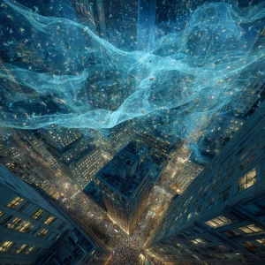 Macroscopic aerial view of New York City skyscrapers, surreal at...