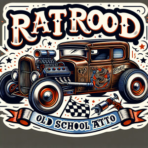 Rat rod in an old school tattoo style
