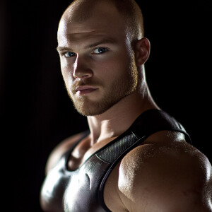 Create a dramatic brightly lit muscular body childless man portr...