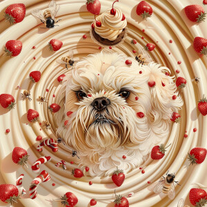 Photo realistic, high resolution. Beige and cream Shih tzus face...