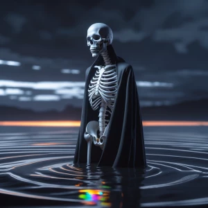 (SurrealScapes Aesthetic) A skeletal figure wrapped in Mobius da...