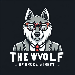 Generate a logo for a youtube channel called the wolf of broke s...