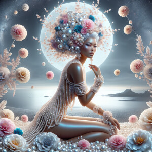 "Create an image of a majestic light skin Hawaiian woman whose f...