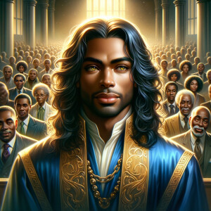 Illustrate an inspiring African-American Jesus crust with a dign...