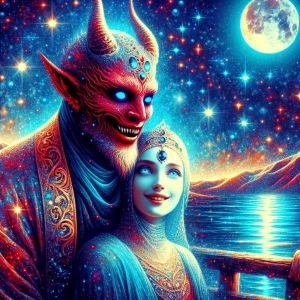 high resolution glossy art image Demon  and his blue eyed angel...