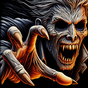 Embossed style  freddy Kruger with sharp jagged teeth,black soul...