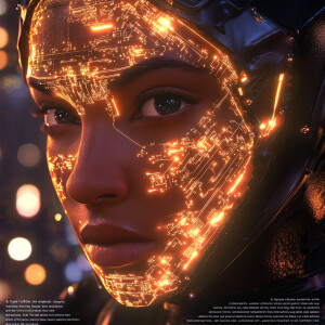 "A hyper-ultra-realistic close-up portrait of a futuristic woman...