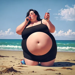 Hot Ssbbw woman at the beach burping with a can of soda in her h...
