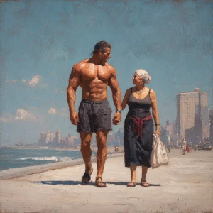 hyperRealism painting.a muscular sweaty american employer man wa...
