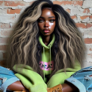create a 14k hyper realistic African American with long layered...