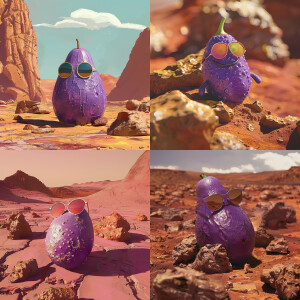 Purple avocado wearing sunglasses on Mars