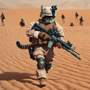 Create a realistic image of a human like cat as an US Marine str...