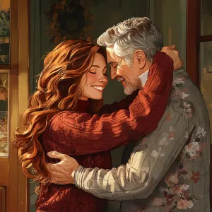 A heartwarming and highly detailed scene of 3 people hugging, a...