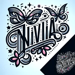 Create a logo featuring the word 'NIVIA' in a whimsical yet soph...