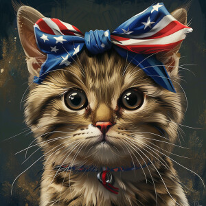A cartoon of a mature cat gazing into the camera while sporting...