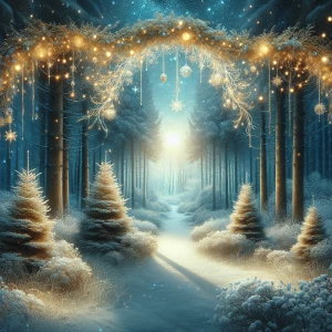 Create an image of an enchanting Christmas woodland forest that...