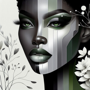 Create a sophisticated image with a mix of white, various shades...