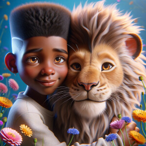 3D realistic style, an African-American little boy with fade top...