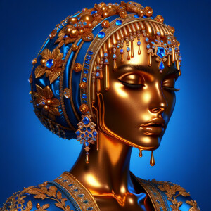 Create a 3-D realistic, elegant figure against a vivid royal blu...