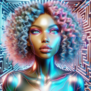 3D fluorescent image of a beautiful LIGHT SKIN African American...