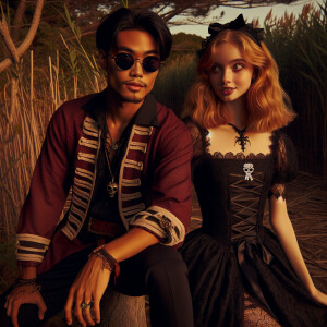 Photorealistic image. Ginger haired woman, fair skin walking in...