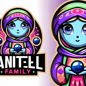 A person who wears a cloth which has purple pink green and yello...