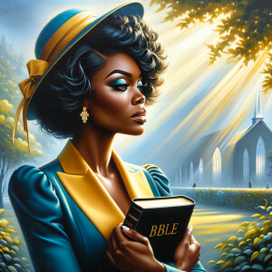 An airbrush oil painting depicts an African American woman with...
