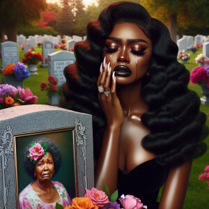 A beautiful light-skinnedb African-American woman with long wavy...