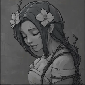 A girl with a whip of orchids and thorns --sref 5