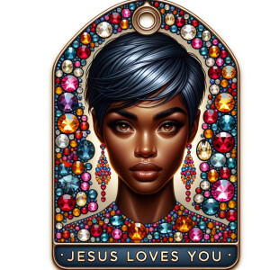 Redesign the tag to feature an African-American woman with a sty...