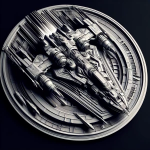 Design a high-contrast grayscale 3d bas relief of the Starship E...